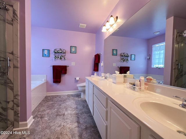 full bathroom with vanity, toilet, and independent shower and bath