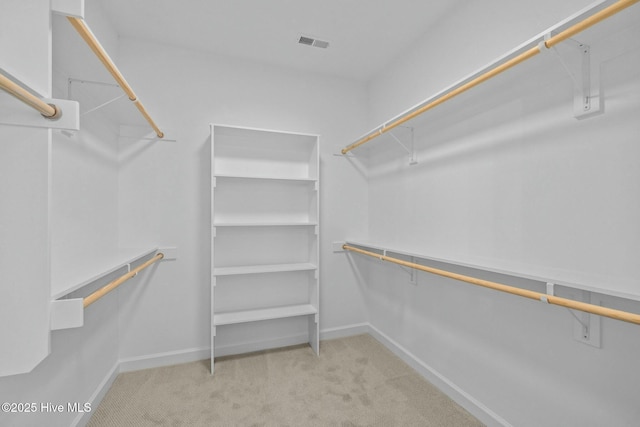 walk in closet featuring light carpet