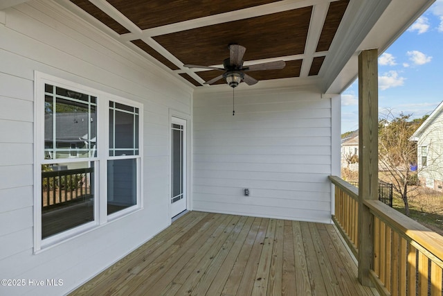 wooden terrace with ceiling fan