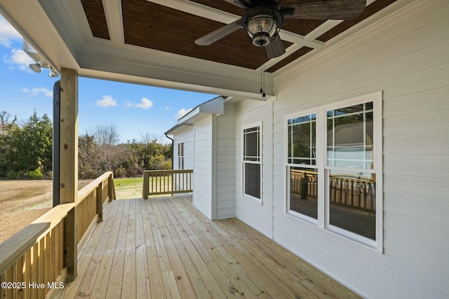 wooden terrace with ceiling fan