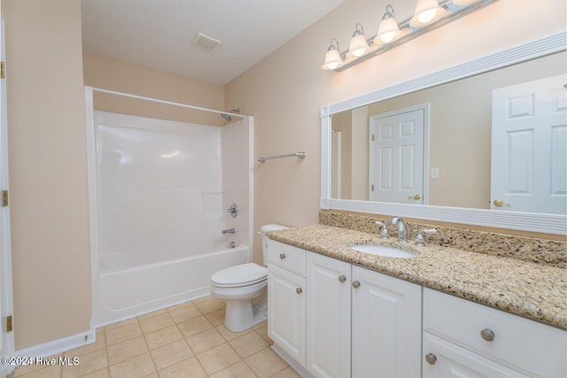 full bathroom featuring vanity, toilet, and tub / shower combination