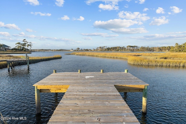 view of dock with a water view