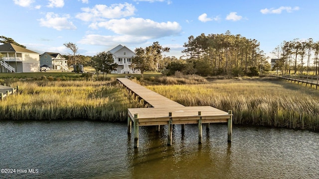 dock area with a water view