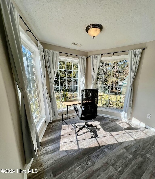 unfurnished room featuring hardwood / wood-style floors, a textured ceiling, and a wealth of natural light