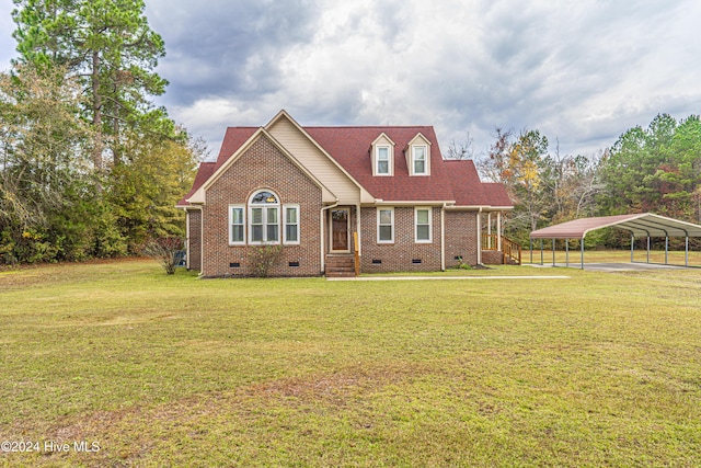 view of front facade featuring a front lawn and a carport