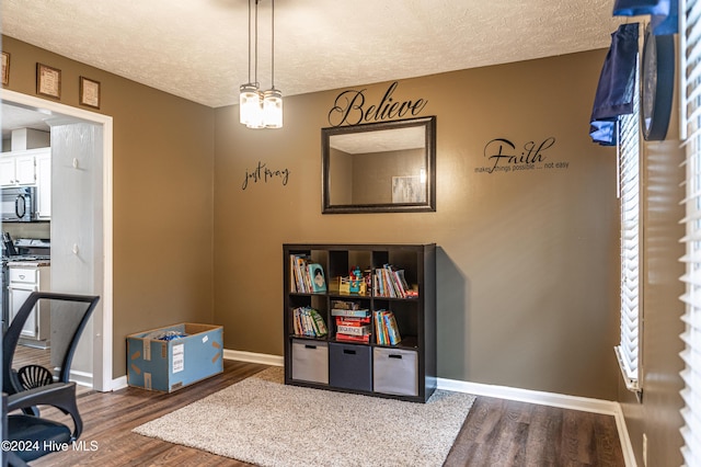 office featuring dark hardwood / wood-style floors and a textured ceiling