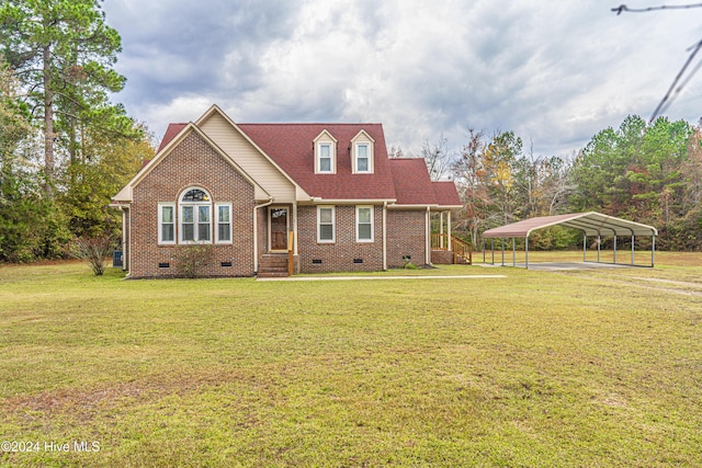 view of front facade with a front lawn and a carport