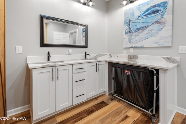 bathroom with wood-type flooring and vanity