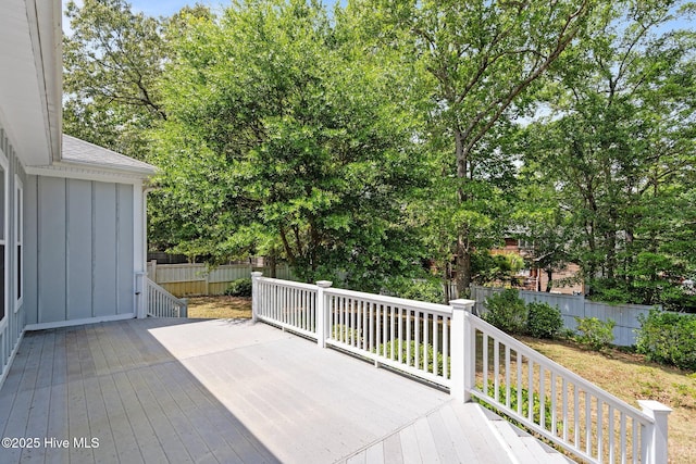 wooden terrace featuring a fenced backyard