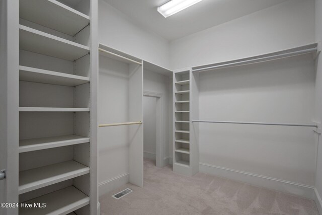 spacious closet featuring light carpet