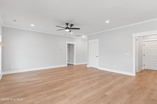 457 Raven Glen Dr, Southport, NC 28461 - unfurnished room featuring recessed lighting, a ceiling fan, ornamental molding, baseboards, and light wood-type flooring