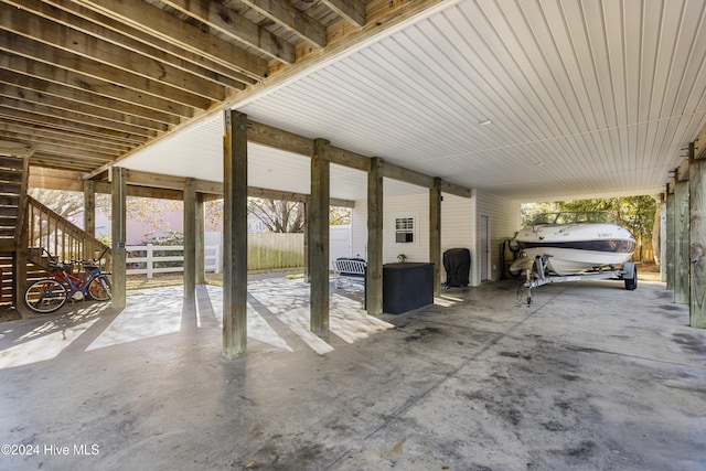 patio terrace at dusk with a carport