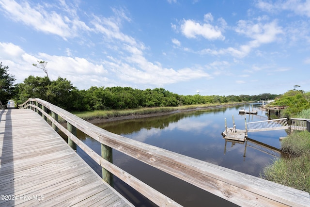 dock area with a water view