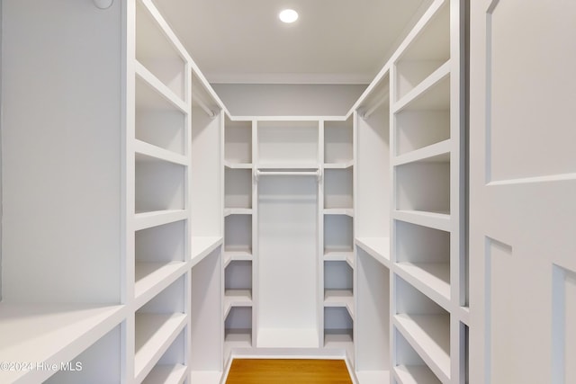 spacious closet with light hardwood / wood-style flooring