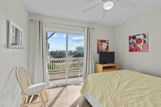 bedroom featuring ceiling fan and access to outside