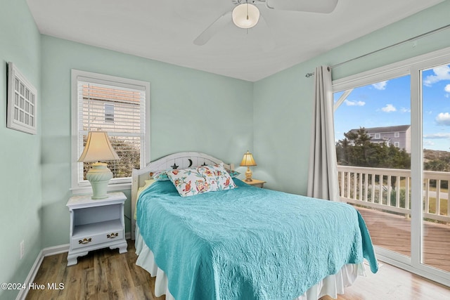 bedroom featuring ceiling fan and hardwood / wood-style flooring