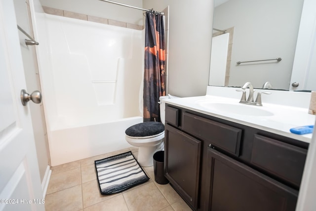 full bathroom with tile patterned floors, vanity, shower / bath combination with curtain, and toilet