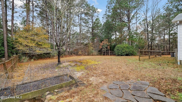 view of yard with a garden and a fenced backyard