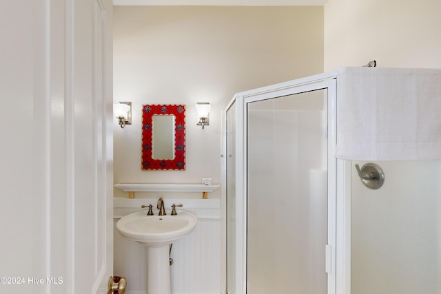 bathroom with a stall shower