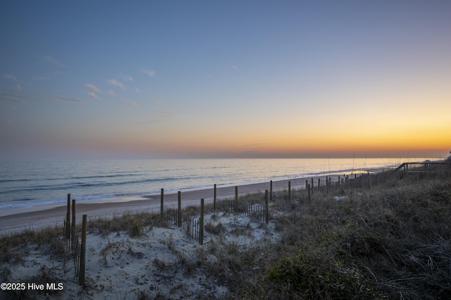 property view of water with a beach view