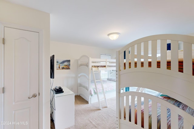 bedroom featuring multiple windows and light colored carpet