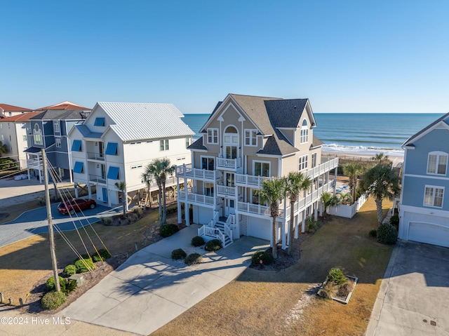 exterior space with a water view