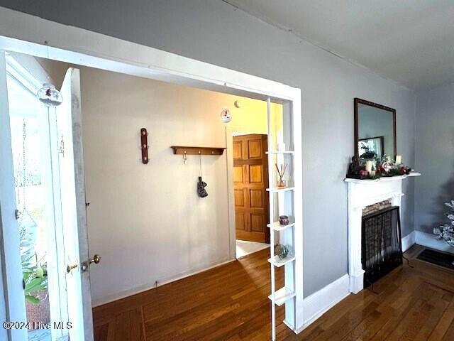 hallway featuring dark hardwood / wood-style flooring