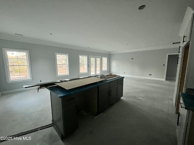 kitchen with dark countertops, plenty of natural light, and open floor plan