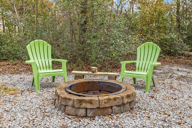 view of patio / terrace featuring a fire pit