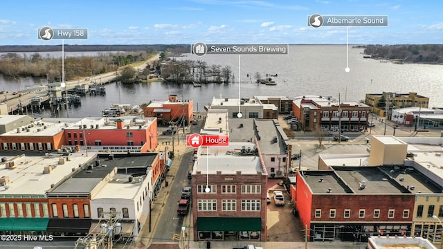 drone / aerial view featuring a water view