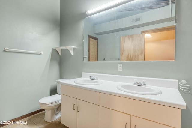 bathroom with vanity, tile patterned floors, and toilet