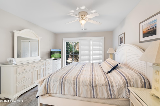 bedroom with carpet flooring and ceiling fan