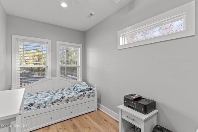 bedroom featuring light wood-type flooring