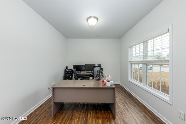 office area featuring dark hardwood / wood-style flooring