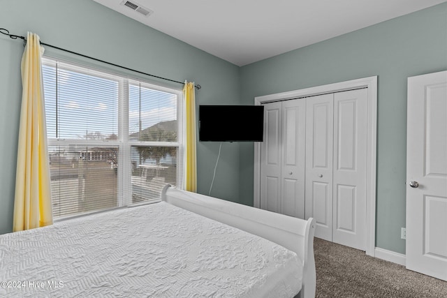 carpeted bedroom featuring a closet