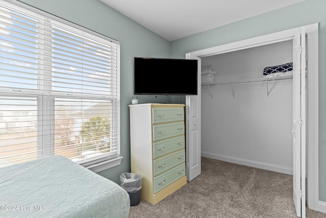 carpeted bedroom with a closet