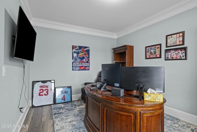 office featuring crown molding and hardwood / wood-style floors