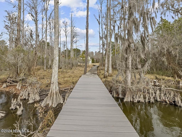 view of dock featuring a water view