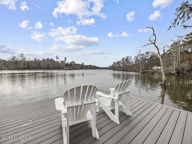 view of dock with a water view