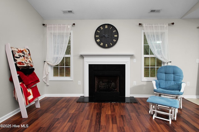 living area featuring dark hardwood / wood-style floors