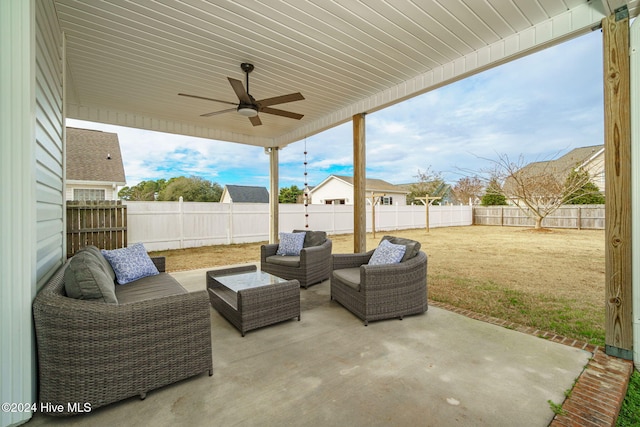 view of patio / terrace featuring an outdoor hangout area and ceiling fan