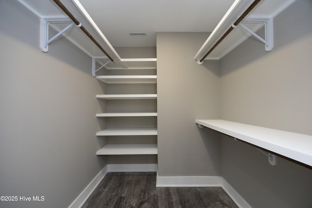 spacious closet featuring dark wood-type flooring