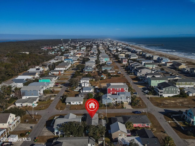 aerial view featuring a beach view and a water view