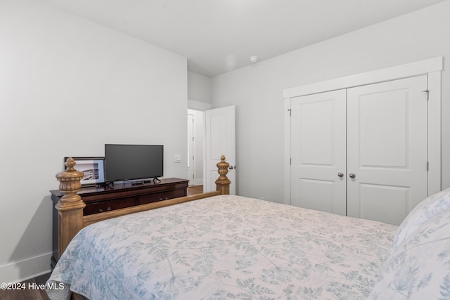 bedroom with hardwood / wood-style flooring and a closet