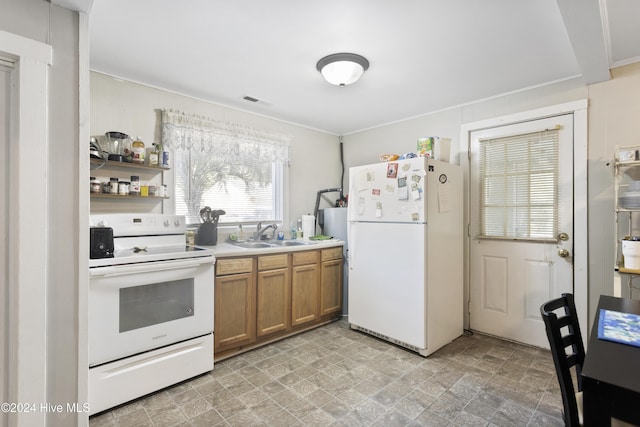 kitchen with sink and white appliances