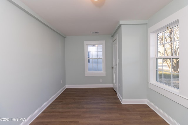 spare room with dark wood-type flooring