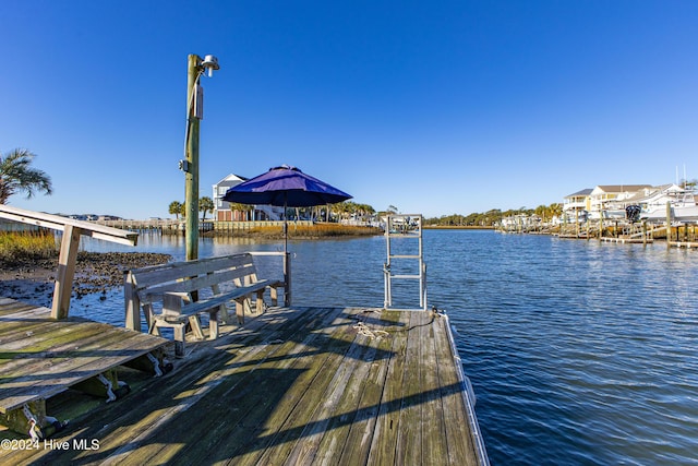 view of dock with a water view