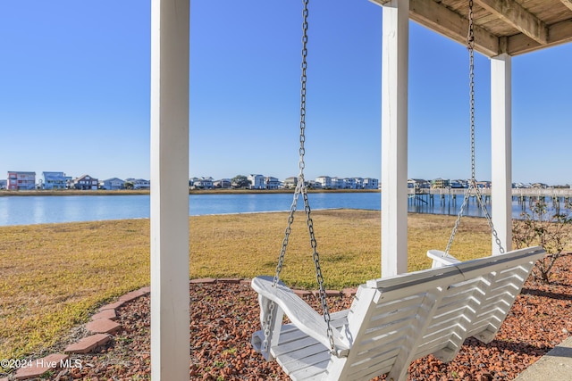 view of yard with a water view