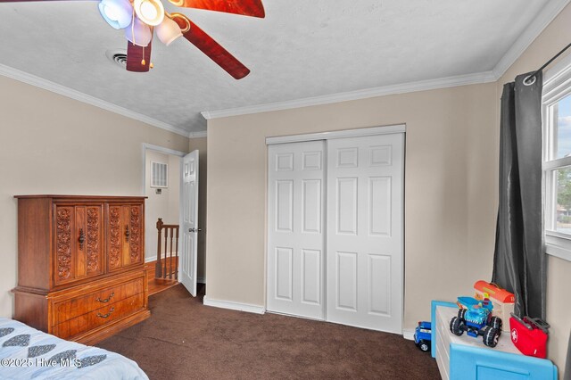 bedroom with ceiling fan and dark hardwood / wood-style flooring