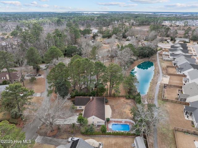 aerial view featuring a water view